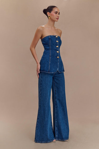 Jean flare à large jambe Jen - Bleu foncé
