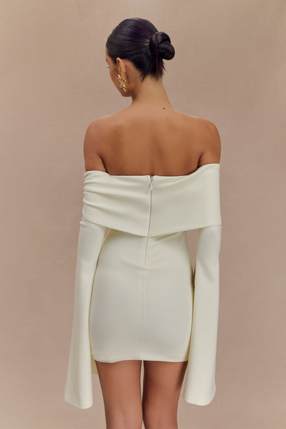 Mini-robe Dominique à manches longues et épaules dénudées - Ivoire