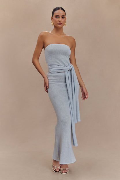 Top en tricot à nouer sans bretelles Phoebe - Bleu glace