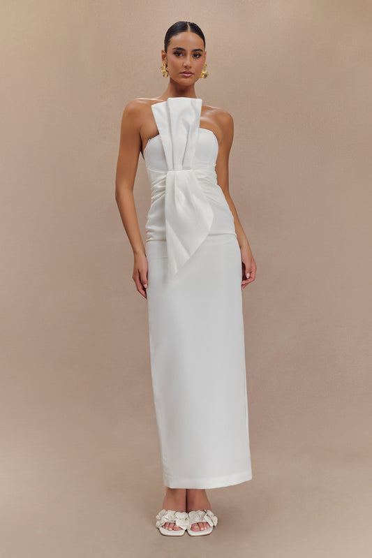 Robe Maxi en Satin Structuré Sans Bretelles Cyrill - Blanc