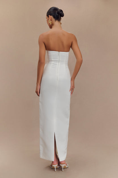 Robe Maxi en Satin Structuré Sans Bretelles Cyrill - Blanc