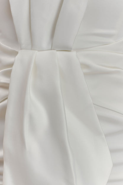 Robe Maxi en Satin Structuré Sans Bretelles Cyrill - Blanc