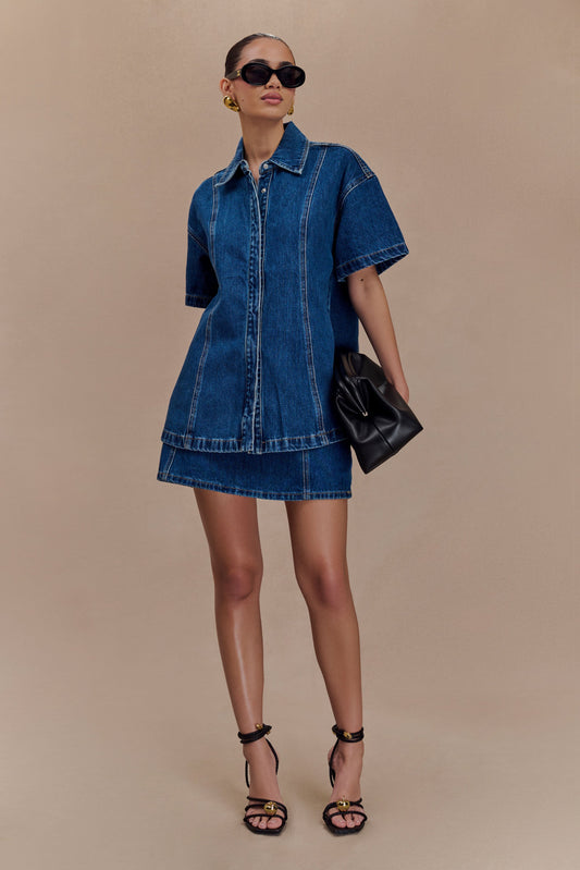 Chemise en jean oversize Maya - Bleu foncé