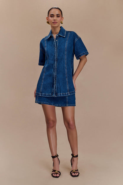 Chemise en jean oversize Maya - Bleu foncé