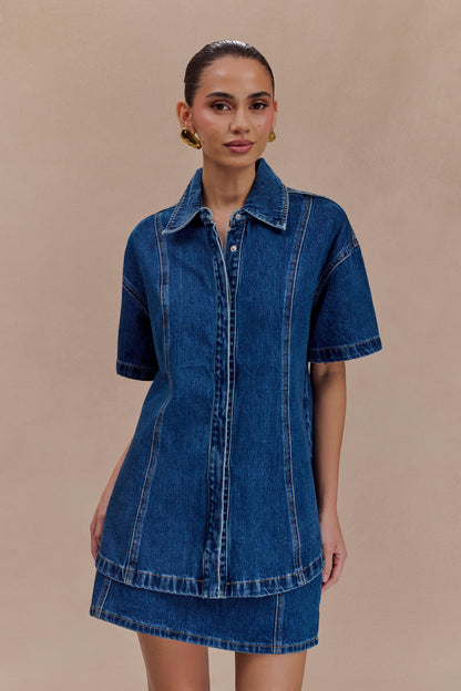 Chemise en jean oversize Maya - Bleu foncé