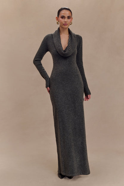 Robe Maxi Tricoté Réversible Alessandra - Gris Anthracite