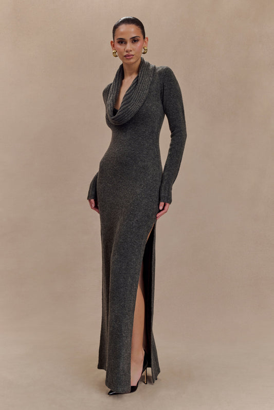 Robe Maxi Tricoté Réversible Alessandra - Gris Anthracite