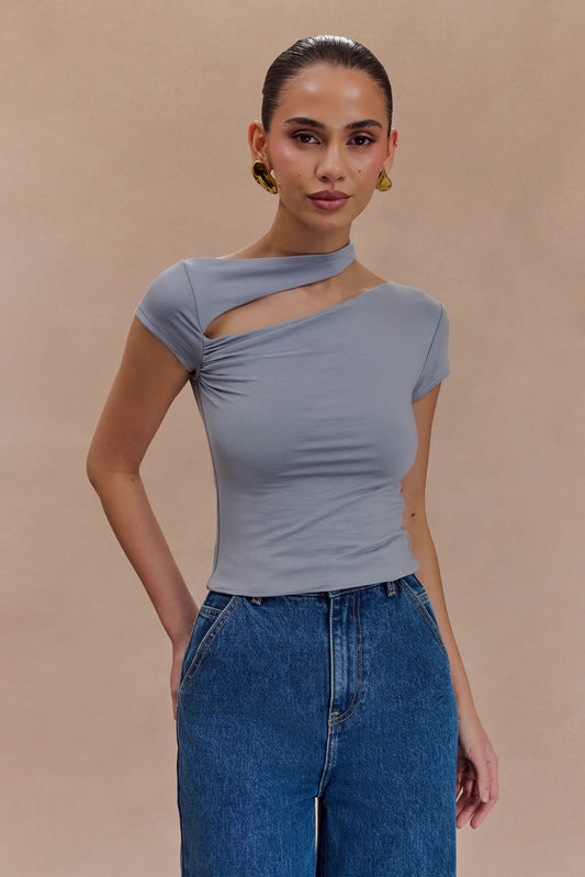 Top à manches courtes avec découpes Aurelie - Gris anthracite