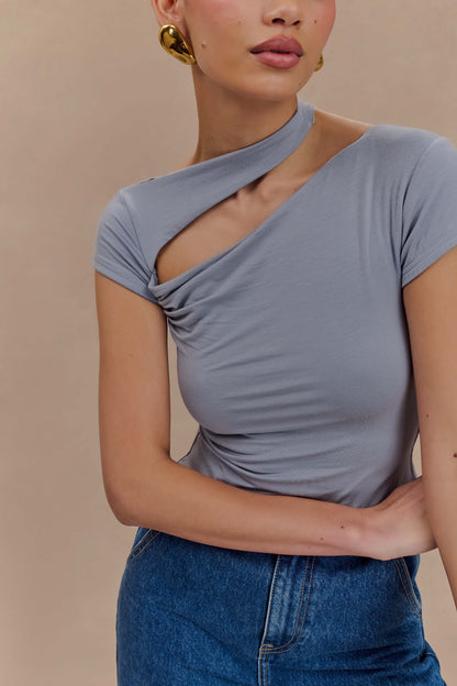 Top à manches courtes avec découpes Aurelie - Gris anthracite