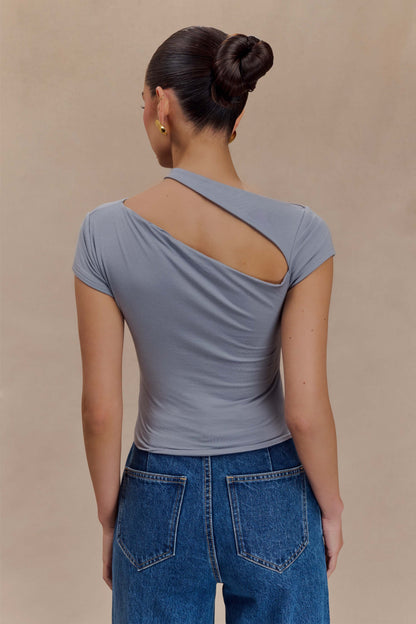 Top à manches courtes avec découpes Aurelie - Gris anthracite