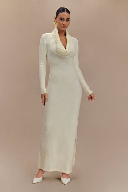 Robe Maxi Tricoté Réversible Alessandra - Ivoire Marbré