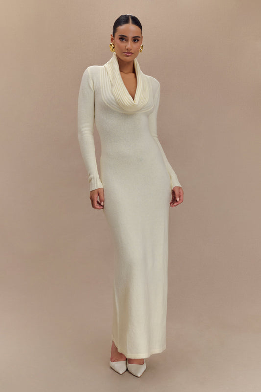 Robe Maxi Tricoté Réversible Alessandra - Ivoire Marbré