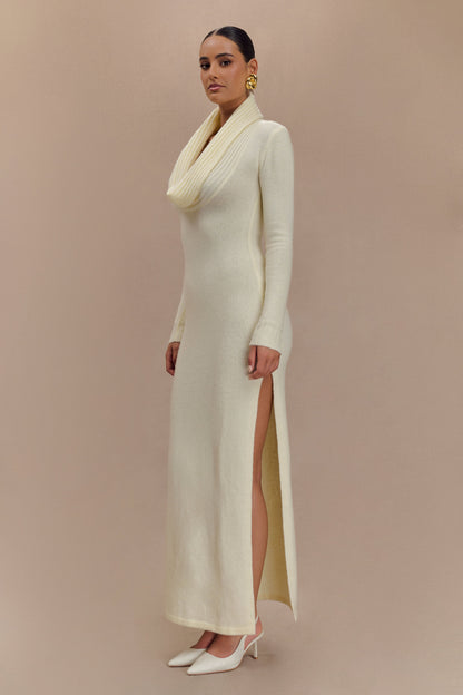Robe Maxi Tricoté Réversible Alessandra - Ivoire Marbré