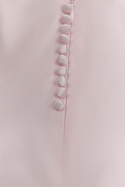 Robe longue satinée irisée à col montant Esther - Rose pâle