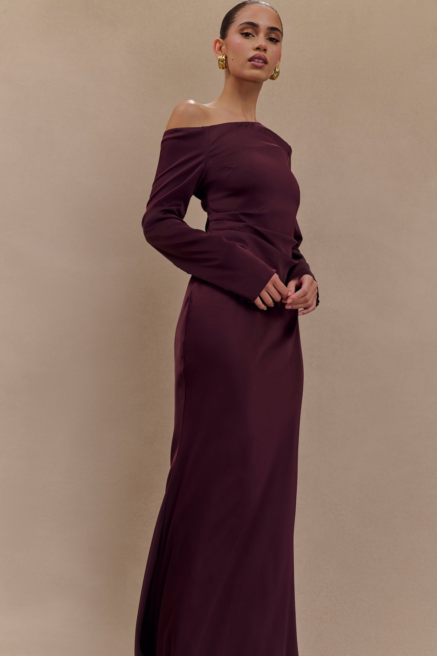Avery Robe Maxi à Manches Longues - Prune