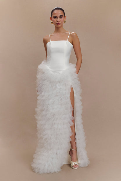 Robe Maxi à Volants et Épaulettes Magnolia - Ivoire