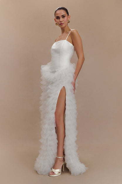 Robe Maxi à Volants et Épaulettes Magnolia - Ivoire