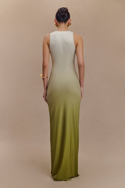 Robe Maxi Stella Dégradée et Étroite - Vert Olive Vintage Ombré