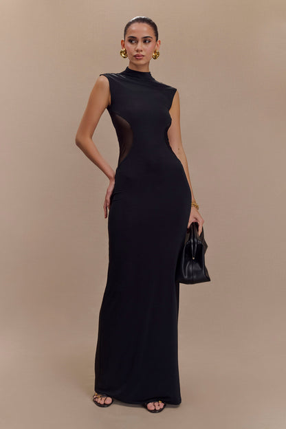 Robe Maxi Massie en Jersey et Maille - Noir