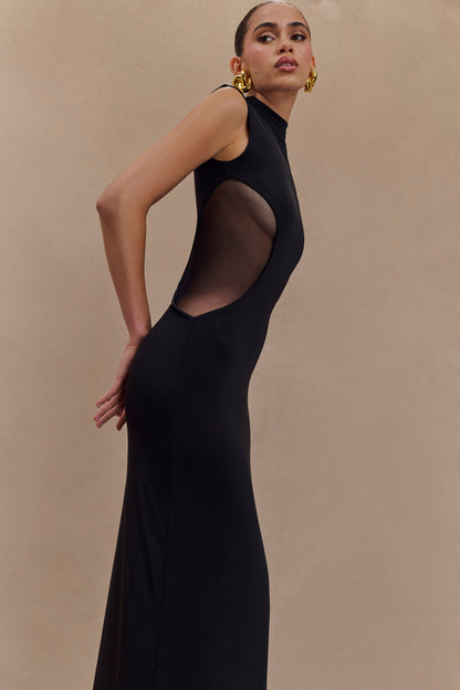 Robe Maxi Massie en Jersey et Maille - Noir