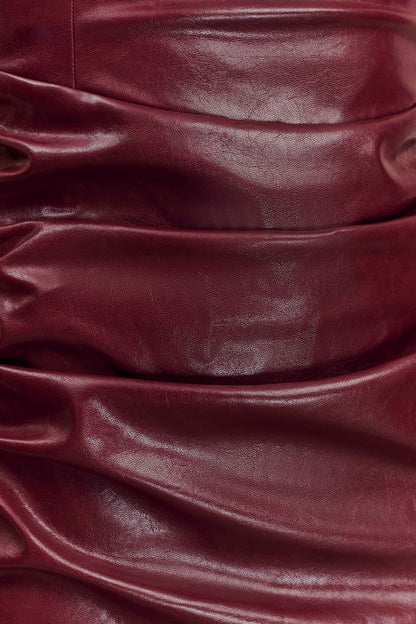 Robe Sonia en simili cuir, longueur midi - Rouge cerise
