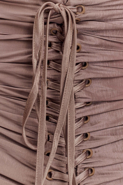 Serena, robe maxi en taffetas sans bretelles - Bronze Taupe