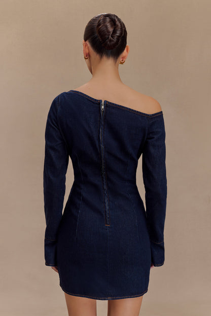 Cece Mini-robe en jean avec lacets - Bleu indigo