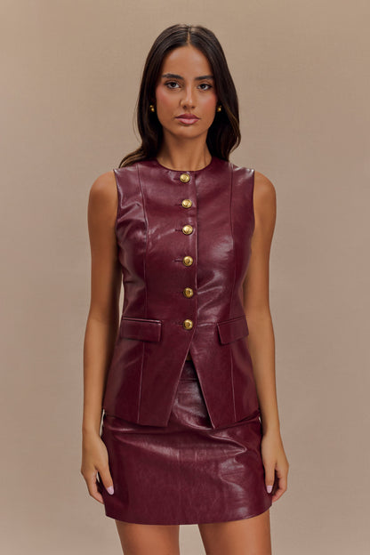 Gilet sans manches en simili cuir Coralia - Rouge cerise