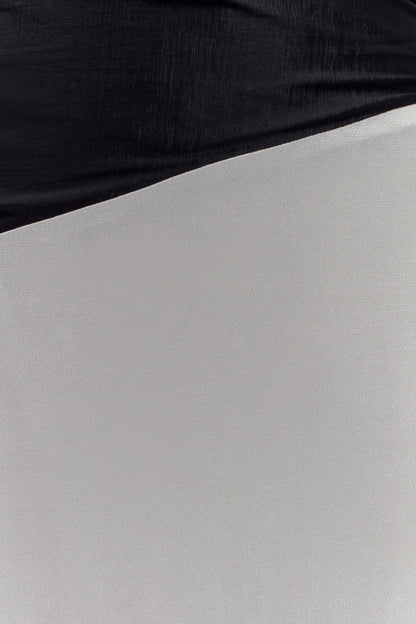Serena Robe Maxi en Taffetas Sans Bretelles - Blanc/Noir