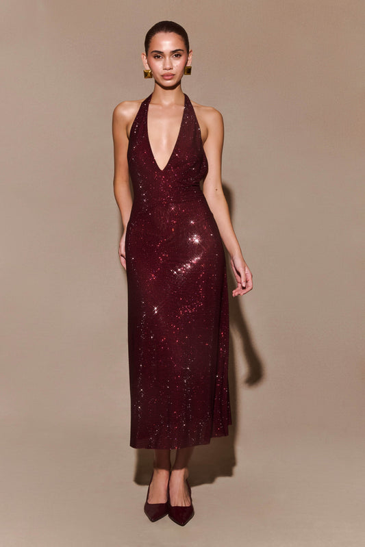 Genie Diamante Robe Midi à Décolleté Croisé - Brun-Rouge