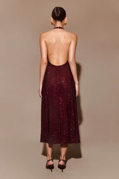 Genie Diamante Robe Midi à Décolleté Croisé - Brun-Rouge
