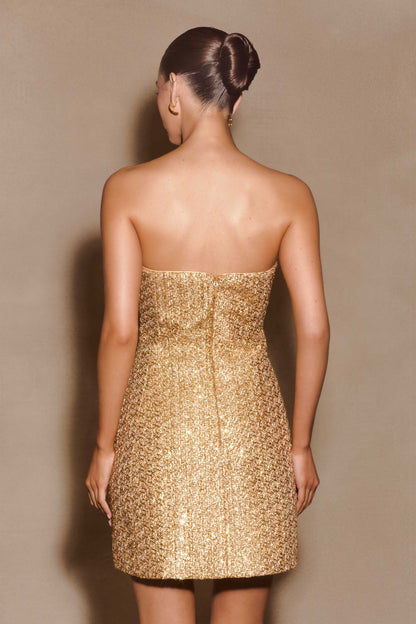 Mini-robe en tweed sans bretelles Gala - Or
