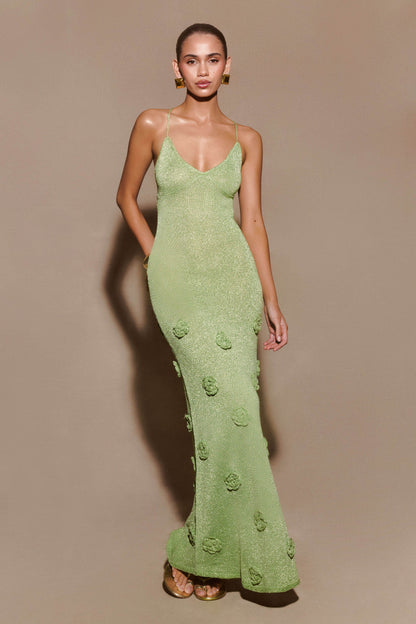 Robe Maxi en Tricot Métallisé Suki - Vert Pastel