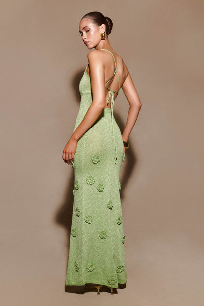 Robe Maxi en Tricot Métallisé Suki - Vert Pastel