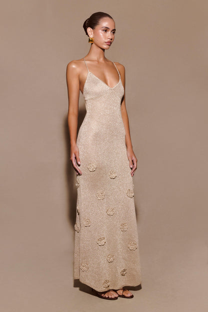 Robe Maxi en Tricot Métallisé Suki - Or