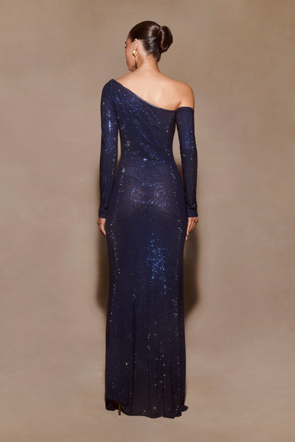 Robe Maxi à épaules dénudées Nash Diamante - Bleu marine