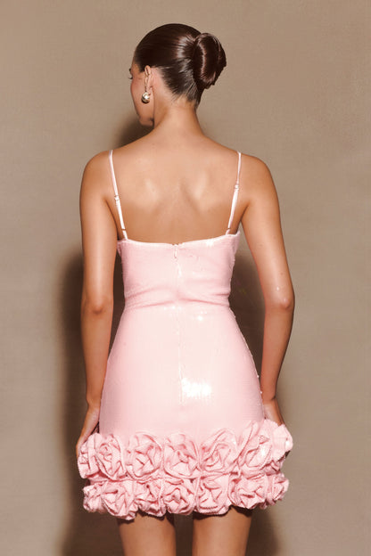 Mini-robe à fleurs et paillettes Faye - Rose pâle