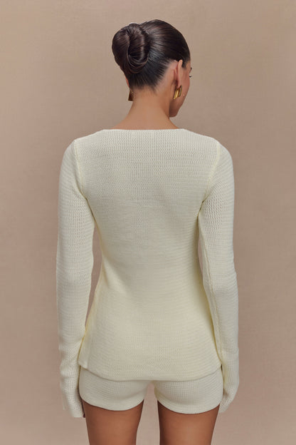 Top à manches longues Noah avec nœud en tricot - Ivoire