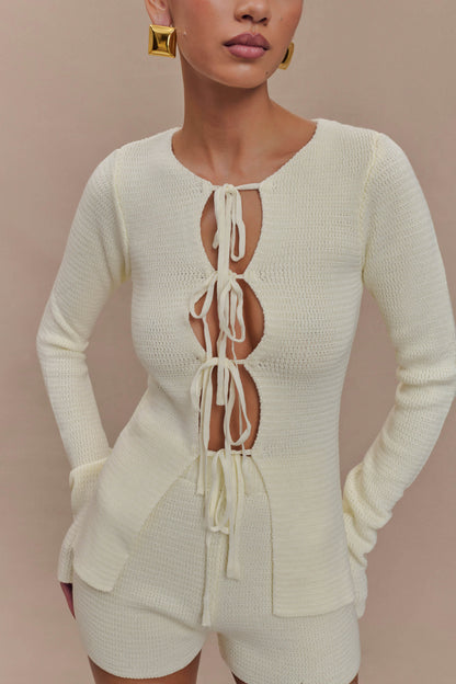Top à manches longues Noah avec nœud en tricot - Ivoire