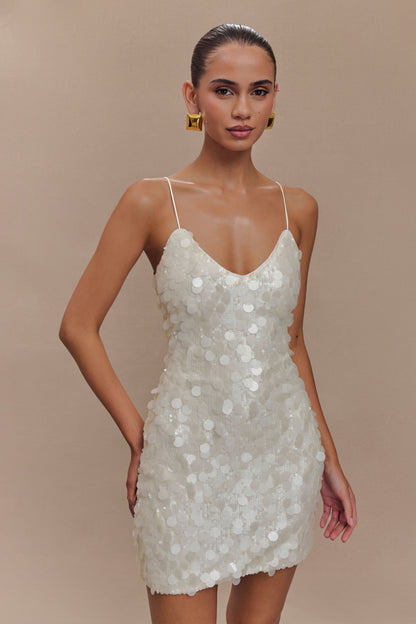 Robe mini Romilly à paillettes - Ivoire