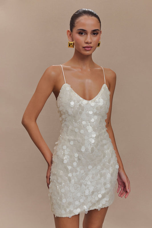 Robe mini Romilly à paillettes - Ivoire