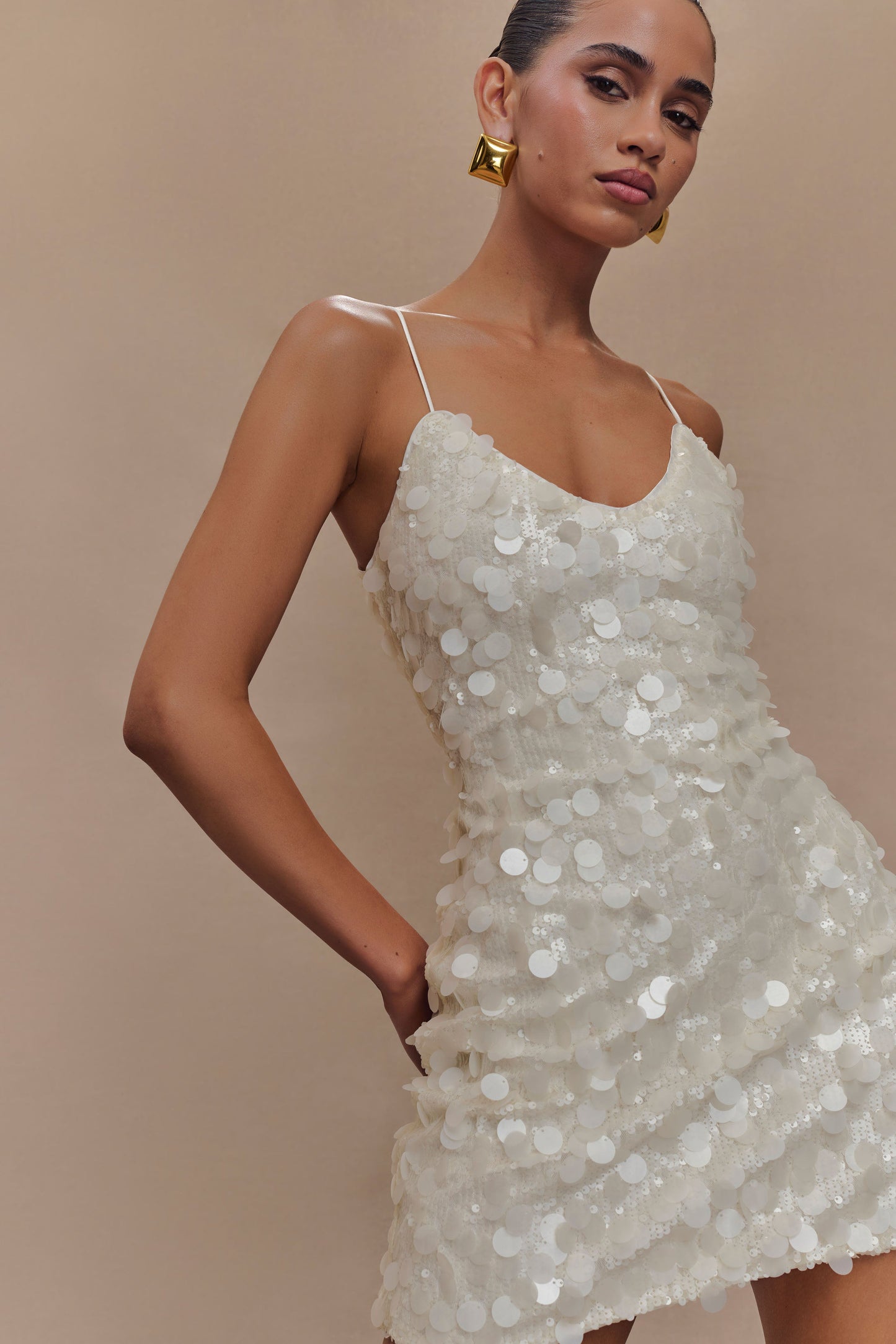 Robe mini Romilly à paillettes - Ivoire