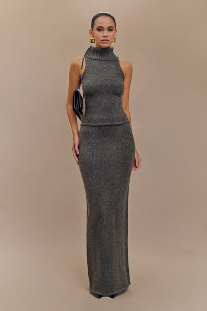 Top en tricot à col montant Elise - Gris anthracite chiné