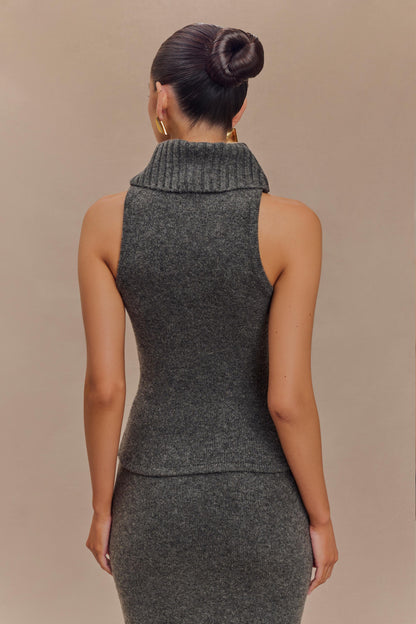Top en tricot à col montant Elise - Gris anthracite chiné