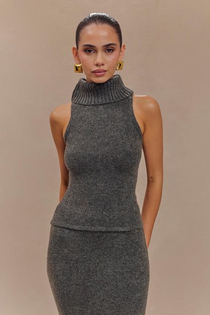 Top en tricot à col montant Elise - Gris anthracite chiné