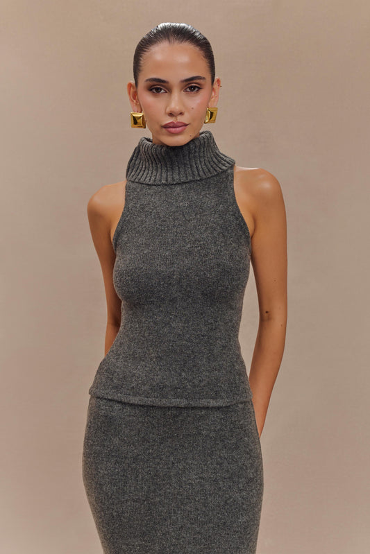 Top en tricot à col montant Elise - Gris anthracite chiné