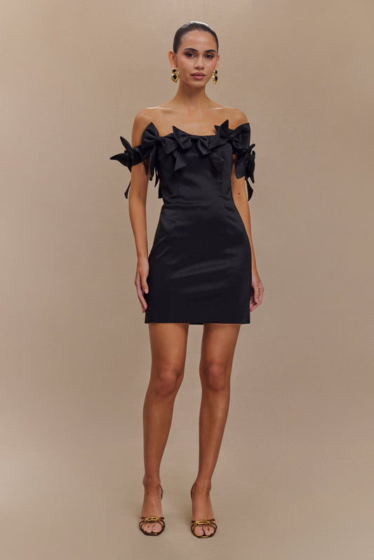 Mini-robe rose sans bretelles avec nœud - Noir
