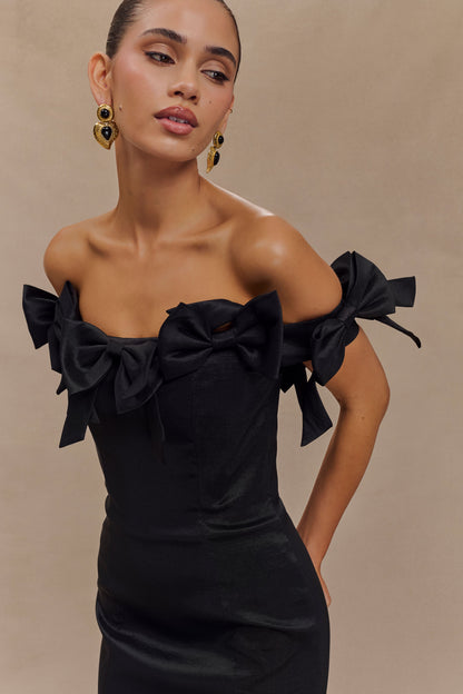 Mini-robe rose sans bretelles avec nœud - Noir