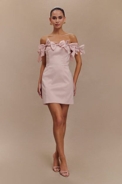 Mini-robe rose sans bretelles avec nœud - Rose poudré