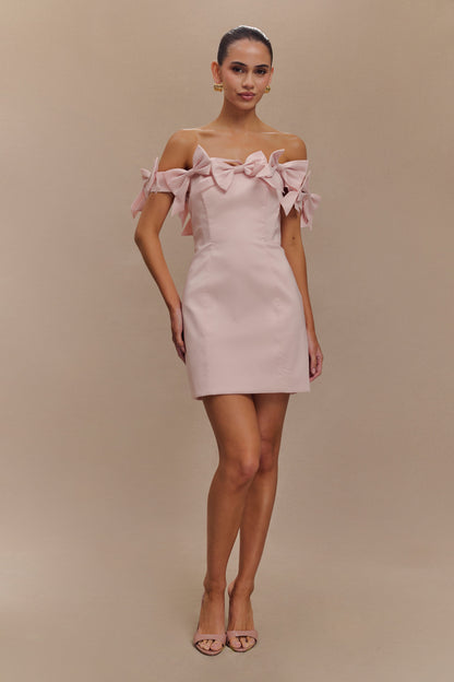Mini-robe rose sans bretelles avec nœud - Rose poudré